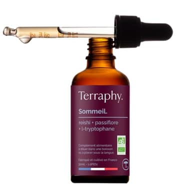TERRAPHY - Cure Sommeil 30 jours Champignons Adaptogènes - Reishi, Passiflore & L-Tryptophane - Sommeil Réparateur et Nuit Paisible - Formule Liquide Bio Ultra Efficace