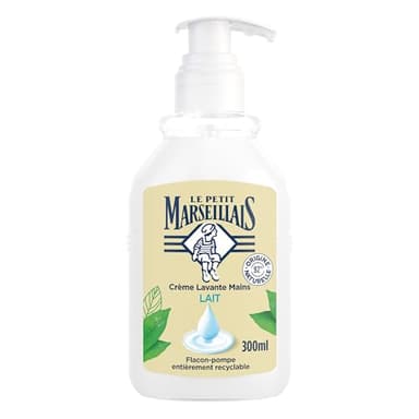 Le Petit Marseillais | Crème Lavante Mains Lait (flacon-pompe de 300 ml) – Savon mains liquide fabriqué à partir de lait végétal – 92 % d'origine naturelle et pH neutre pour la peau
