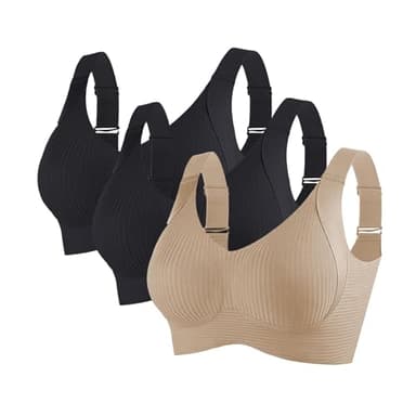 Soutien Gorge Grande Taille,Lot de 3 Soutien Gorge sans Armature Col en V Anti-affaissement Push Up Brassière de Sport Invisible et Respirante Bretelles Réglables Brassière