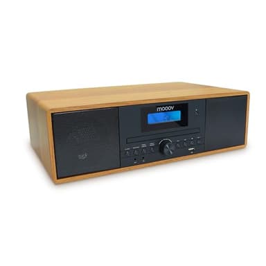 MOOOV 477380 Micro-Chaine HiFi Bluetooth sans Fil, Tuner Radio FM, Lecteur CD, USB avec Télécommande Effet Bois Mini Chaîne Enceinte Vintage Haut Parleur Stereo