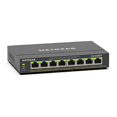 NETGEAR (GS308EP) Switch Ethernet PoE 5 Ports RJ45 Gigabit (10/100/1000), Serie Plus Manageable PoE, switch RJ45 4 Ports PoE+ 62 W, Sur bureau ou mur, Silencieux sans ventilateur, Plug and Play