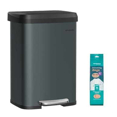 SONGMICS Poubelle de Cuisine, 50 L, Poubelle à Pédale en Métal avec Couvercle, Grande et Haute, Gris Anthracite et Noir LTB530G02