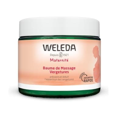 WELEDA - Baume de Massage Vergetures - Prévient et réduit l'apparition des vergetures - Pendant la grossesse - Pour femmes enceintes et allaitantes - Natrue* - Vegan*** - 150 ml
