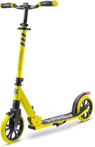 Serenelife Trottinette Freestyle, Trottinette Adulte et ado - Hauteur Réglable, Scooter Tout Terrain avec Grande Roues et Suspension, Manœuvre Facile et Pliable (Jaune)