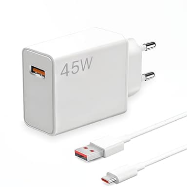 45W Turbo Chargeur Rapide, avec 6A Câble USB C pour XiaoMi Redmi Note 14 5G / 14 Pro / 13 / 12S / 12 / Redmi 15C / 15 4G / 14C / 13C / 10/9 Pro / A3 / POCO X7 / M6 / M4 / Pad/Xiaomi Pad 7/6/5