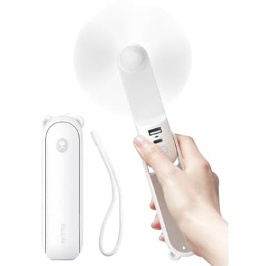 JISULIFE Ventilateur portatif avec batterie de secours 4500 mAh, autonomie maximale de 46 heures, ventilateur de poche portable à piles ou ventilateur personnel pliable alimenté par USB-Blanc