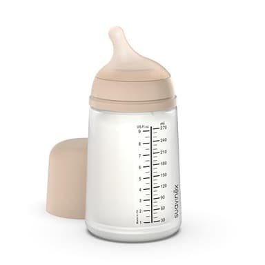 Suavinex, Biberon Anti Colique Zero Zero, avec Tétine Débit Moyen (M) en Silicone, pour Bébés +3 Mois, Idéal pour l'Allaitement Mixte, Tétine Imitant le Sein, Lait Maternel et Poudre, 270 ml, Light
