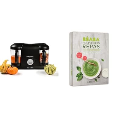 BÉABA Babycook Duo, Robot Bébé 4 en 1 Mixeur-cuiseur, Noir + Livre de Recettes Bébé Mes Premiers Repas avec Babycook