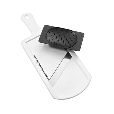 Fackelmann Mandoline épaisse/fine avec support - Coupe-légumes inox double face - Qualité supérieure (blanc/noir) - 1 pièce