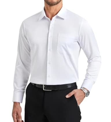 Enlision Chemise Blanche Homme Manches Longues Extensible sans Repassage Infroissable Coupe Classique Boutons Poche Bureau Mariage Tenue Formelle XXL
