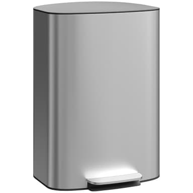 HOMCOM Poubelle cuisine 50L, poubelle à pédale en acier inoxydable avec seau intérieur amovible, couvercle à fermeture douce et maintien en ouverture, filtre anti-odeurs, poignées, anti-traces, gris
