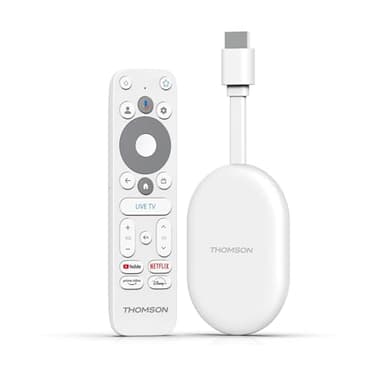THOMSON Go Cast 150, Google TV, 4K UHD, Streaming Dongle, Commande Vocale, Google Cast, Dolby Atmos, Dolby Digital Plus, Wi-FI, Bloc d’Alimentation, 2 GB RAM, 8 GB Stockage