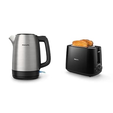 Philips HD9350 / 90 bouilloire (2200 watts, 1,7 litres, en acier inoxydable) & HD2581/90 Grille-pain Daily Collection, 8 réglages, Access, réchauffe-viennoiseries intégré, Design compact - Noir