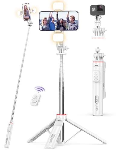 Perche a Selfie avec 2 Lumières, 135CM Extensible Trepied Smartphone avec Télécommande Sans Fil et Support pour Téléphone Trépied Portable et Flexible Plus Stable Trépied de Voyage pour iphone/Android