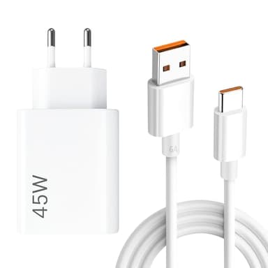 BOULESENM 45W Chargeur Rapide avec 6A Câble USB C 1m,Chargeur USB c 45w pour XiaoMi Redmi Note 14 5G,Chargeur Rapide pour Xiaomi Redmi 13C Note 13 12S 11S 10 9 Pro Poco X7 M4 M6