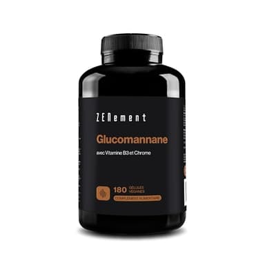 Glucomannane 4200 mg par Dose avec Vitamine B3 et Chrome – Fibre de Racine de Konjac – Pour le Contrôle du Poids – 180 Gélules Véganes – Zenement