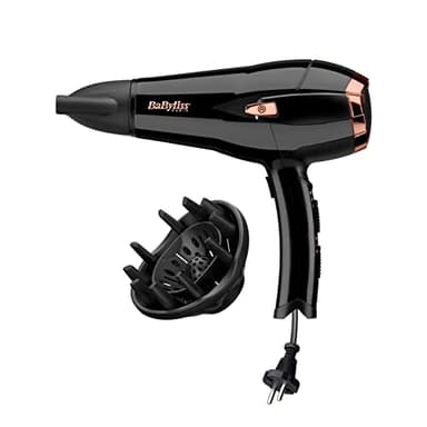 BaByliss Sèche-cheveux Cordkeeper - Sèche-cheveux puissant de 2000W avec 1,65m cordon rétractable, Technologie ionique anti-frisottis, 3 réglages de température et 2 réglages de vitesse, Noir, D373E