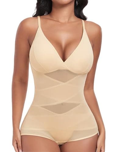 PASUDA Body Gainant Femme Ventre Plat Gaine Invisible Body Sculptant Gaine Amincissante Shapewear Bodysuit Minceur Corset Bustier Combinaison avec Soutien-Gorge Bretelles Réglable (Beige, M)