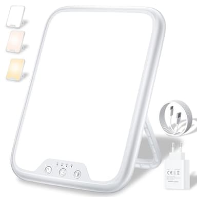 AJVV Lampe de Luminothérapie 10 000 Lux, SAD Lampe, 4 Réglages de Minuterie, 3 Modes de Couleurs, Fonction Mémoire, Luminosité Réglable en Continu, Support Portable pour une Bonne Humeur