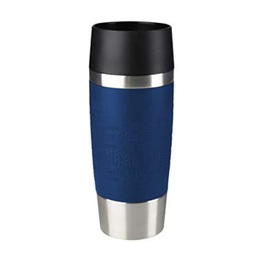 Emsa Travel Mug, Mug isotherme, 0,36 L, 100% sûr, 100% hermétique, Base antidérapante, Boissons chaudes et froides, Bonne prise en main, Bleu 513357
