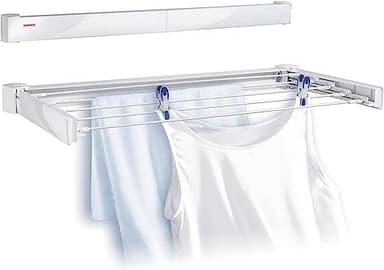 Leifheit Séchoir mural Telegant 72 Protect, sèche Linge dépliable avec 8 Barres de 90 cm, étendoir à linge robuste pour intérieur et extérieur, longueur d'étendage de 7,20 mètres