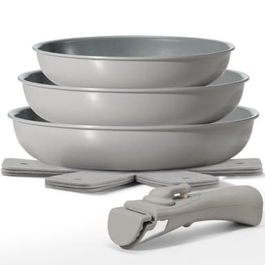 Ensemble de poêles Poignée amovible 7 pièces, Poêle à frire induction 20, 24, 28 cm, Revêtement céramique antiadhésif, Ensemble de poêles à frire induction, Pour tous types de plaques de cuisson