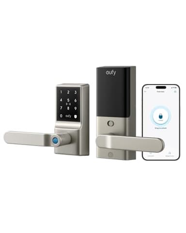 eufy Smart Lock C33, serrure de porte à clavier avec poignée, bouton de porte à empreintes digitales, serrure de porte d'entrée sans clé pour porte d'entrée et de chambre, pêne dormant électronique