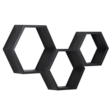 PHOENANCEE Lot De 5 éTagèRes Flottantes Hexagonales en Bois à Fixation Murale Hexagonale pour Chambre à Coucher, Salon, Bureau, DéCoration D'IntéRieur(Noir)