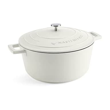 MasterClass Casserole avec couvercle, grand modèle 5L/28 cm, en fonte d'aluminium légère, adaptée à la table de cuisson à induction et au four, crème