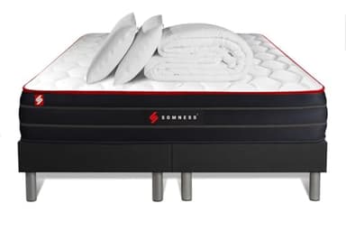 Pack Matelas Boost 200x200 + Double sommiers Noir 100x200 + Couette + 2 oreillers | Epaisseur : 26 cm | Confort : Equilibré
