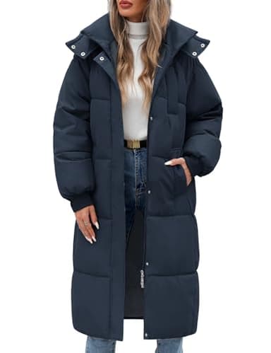 RITOSTA Manteau Femme Hiver Longue Doudoune Chaud Veste Matelassée Blouson Zippé Manteaux à Capuche Parka Long Jacket Casual Outercoat avec Poches(Marine,M)