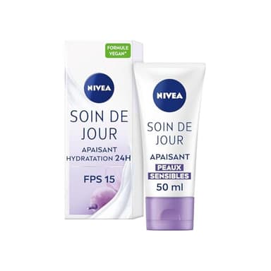 NIVEA - Soin De Jour Apaisant - Crème Visage FPS 15 - Hydratation Intense 24H - Nourrit - Huile De Pépins De Raisin Et Extrait De Réglisse - Texture Fondante - Formule Vegan - Peaux Sensibles - 50 ml
