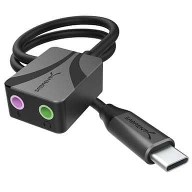 SABRENT Adaptateur USB C Jack 3.5 mm, Carte Son Externe Haute Résolution 24 Bits/96 KHz, Prise Jack USB C Double pour Micro et Stéréo, Corps en Aluminium, Compatible Windows, macOS, Android (AU-UCMA)