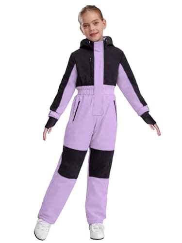 Loodgao Garçon Fille Combinaison De Ski Sports De Plein Air Enfant Manteau Imperméable A Capuchon Hiver Avec Cargo Poches Lavande 11-12 ans