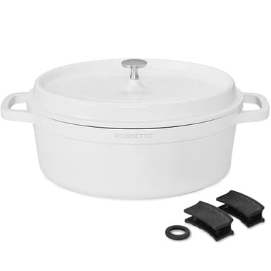 ROSSETTO 10,6L Cocotte ovale en fonte d’aluminium, revêtement antiadhérent en céramique. Couvercle avec picots saveurs. Compatible tous feux dont induction et au four jusqu’à 220° (38cm, Blanc)