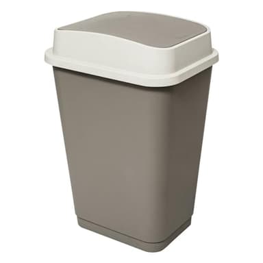 5five - Poubelle Plastique 50L Taupe Couvercle Double Système d'Ouverture Manuelle Pratique Système de Fixation du Sac Léger Nettoyage Facile