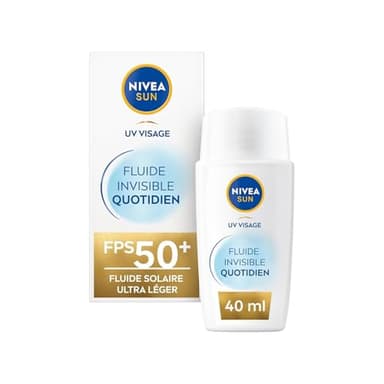NIVEA SUN Fluide Solaire UV Visage Daily Invisible SPF 50+ (1 x 40 ml) — Crème solaire visage texture ultra-légère — Fluide protecteur matifiant — Tous types de peaux