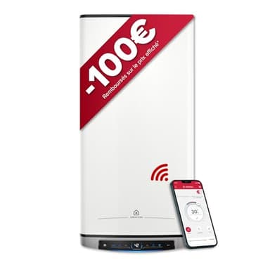 Ariston Velis Evo Dune Dry WiFi 80L Chauffe-Eau Plat Multiposition, Résistances DRY x2 Anti-Calcaire, 25% Économie d'Énergie, Certifié NF, Garantie Remplacement à Vie*