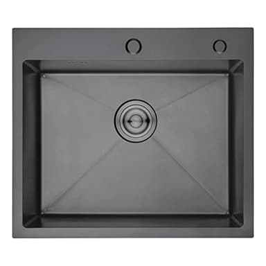 Ibergrif M85545B Évier de Cuisine 1 Bac en 55x45 cm, Acier Inoxydable avec Filtre de Vidange, Montage à Poser, Trous pour Robinets et Distributeurs de Savon, Noir