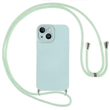Vauki Coque pour iPhone 15 avec Cordon, Etui avec Collier - Tour de Cou Lanière en Corde - Silicone Housse avec Réglable Chaine pour iPhone 15, Bandouliere - Bleu