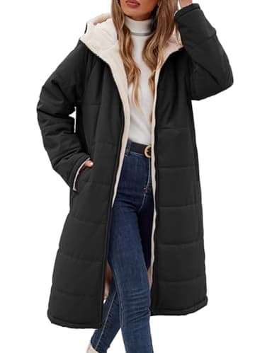 Tuopuda Manteaux Femme Blouson Automne Hiver Doudoune Doublure en Peluche à Manches Longues Epaissé Vêtement d'extérieur d'hiver Rembourré Coupe-Vent Idee Cadeau, Noir, M