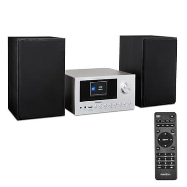 MEDION P85003 Mini Chaîne HiFi avec Lecteur CD (WiFi, Bluetooth, Radio Internet, Dab +, USB, AUX, Égaliseur, Écran Couleur TFT avec télécommande, 2X 15 W RMS) Argent