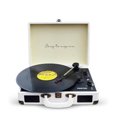 PRIXTON Platine Vinyle VC400, Tourne-Disque Vintage avec Bluetooth, Lecteur et Convertisseur des vinyles, 2 Haut-parleurs intégrés, Design Mallette, 3 Vitesses 33/45/78, Couleur Blanc