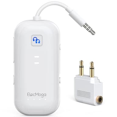 ElecMoga 2025 Recepteur Bluetooth 2-en-1 Bluetooth 5.4, Adaptateur Bluetooth 16H Autonomie, Transmetteur Bluetooth à Faible Latence avec Jack 3.5mm pour TV/Voiture/Avion/Téléphones/Tablette, AirPods