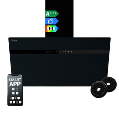 Hotte aspirante cuisine 80 cm | Inclinées | acier inoxydable | verre noir | WiFi | arrête automatiquement | éclairage LED RVB | Opération tactile | STYLE8005SMAO