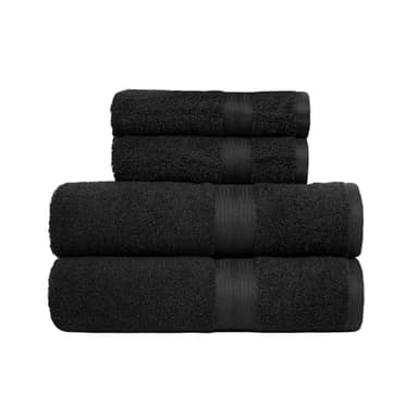 Amazon Basics Set de Bain 4 Pièces - 100% Coton Anti-décoloration - 2 Draps de Bain + 2 Serviettes de Toilette, Noir