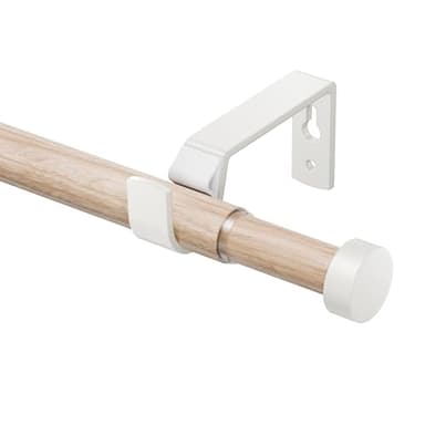 Tringle Rideau Grain de Bois 76-208 CM, Tringle Rideau Extensible de 19 MM avec Embout Blanc, Tringle a Rideaux MéTalliques pour Rideaux à œIllets, DéCorations éLéGantes pour Balcons, Cuisines, Salons