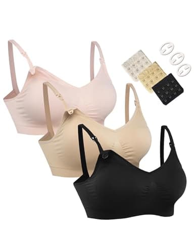 HOFISH – Lot de 3 soutiens-gorge d'allaitement sans couture S-XXL avec rallonges de soutien-gorge et clips supplémentaires, Lot de 03 pièces, rose, noir, beige., Taille L