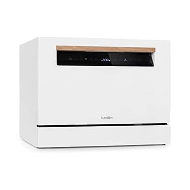 Klarstein Lagoona Mini lave-vaisselle autonome : CEE F, 1380W, 6 couverts, consommation d'eau: 6,5L, 7 programmes plus séchage supplémentaire, 49 dB, panneau de commande tactile noir, blanc
