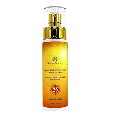 Siam’s Secret – Spray Solaire Cuir Chevelu et Cheveux SPF 30 – Protection UVA/UVB – Protège le cuir chevelu, le crâne et les longueurs – Formule légère non grasse – 150 ml – Été, Plage, Soleil
